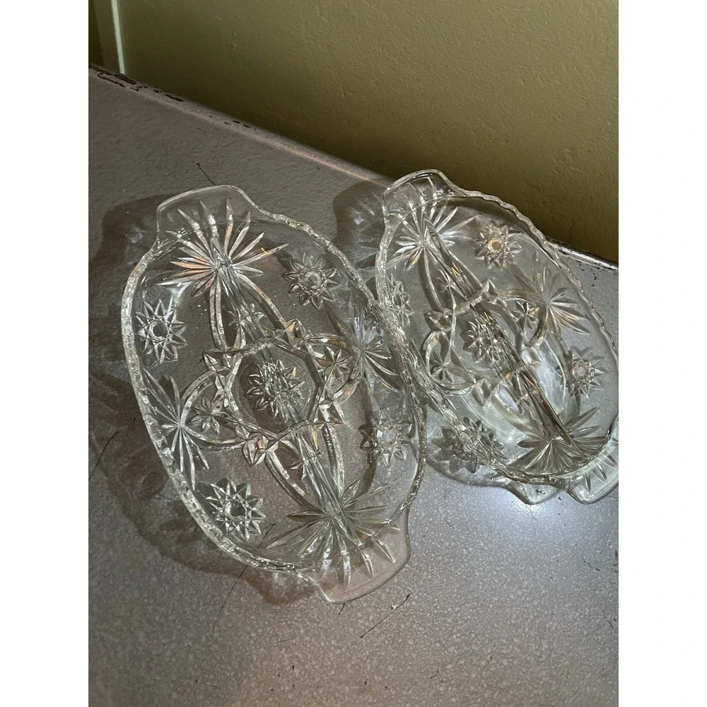 Vintage Anchor Hocking Early American Prescut Star Pattern Divided Relish Dishes